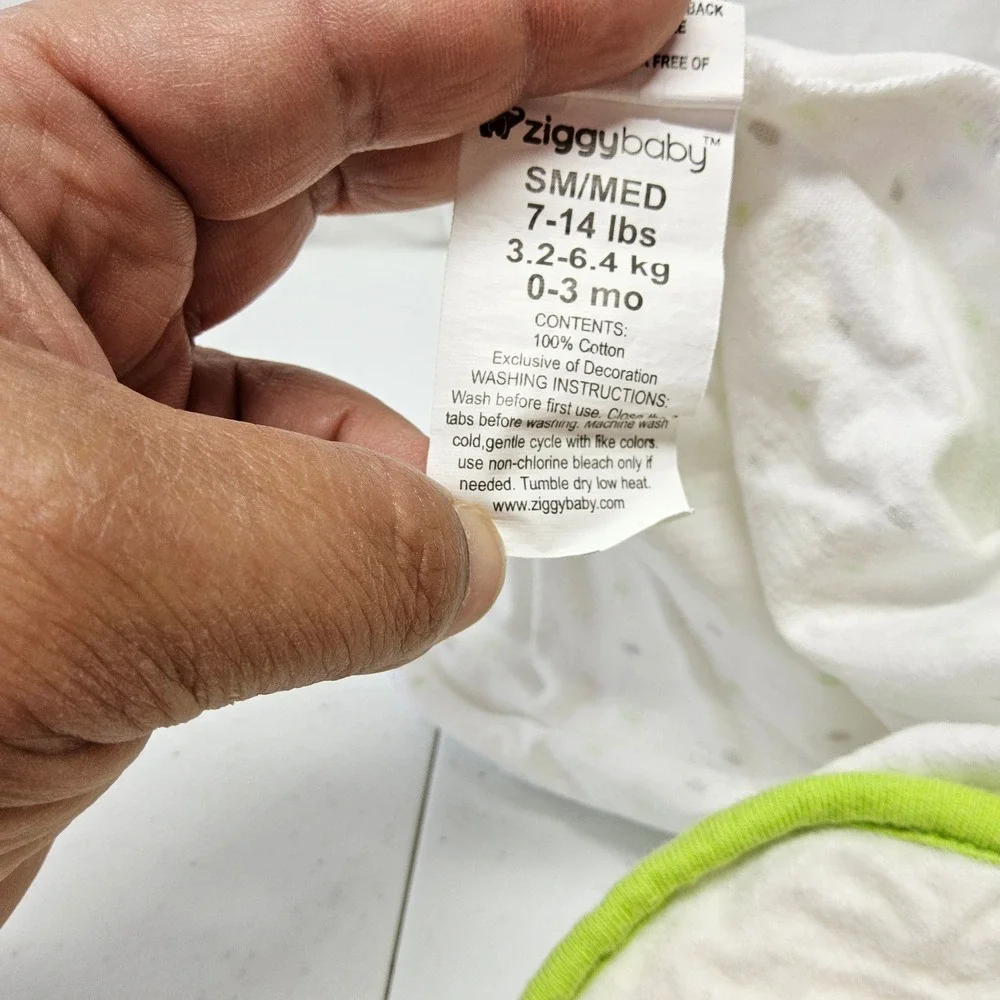 Ziggy Baby Swaddle Blanket Kids‎ 0-3M White Green Polka Dot Adjustable Cotton